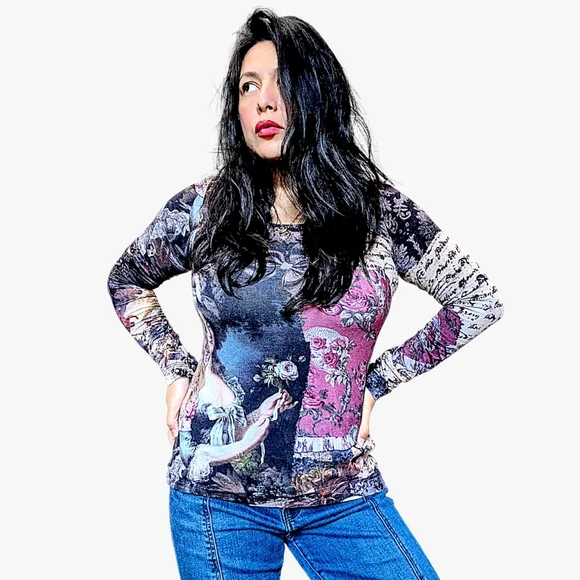 Eva Claudi vintage Y2K very rare Marie Antoniette barroquee long sleeve top W' S - Picture 11 of 12